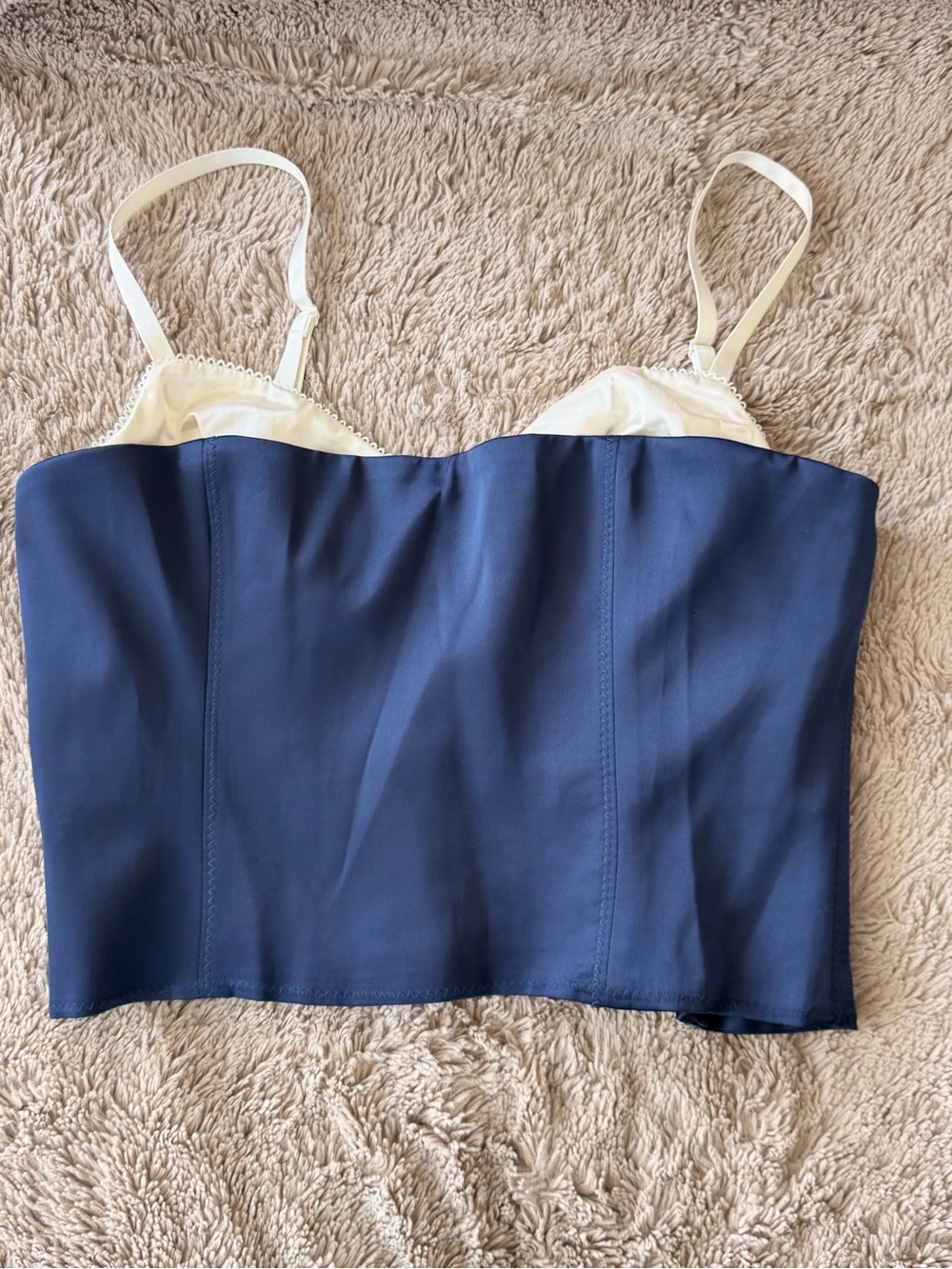 Aritzia Navy Bustier Camisole with Ivory Straps